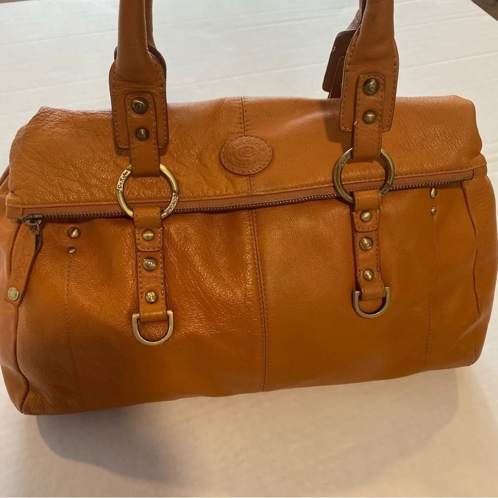 Dr. Koffer Tan Leather Satchel Structured Design Double Handles w/ Coin Purse